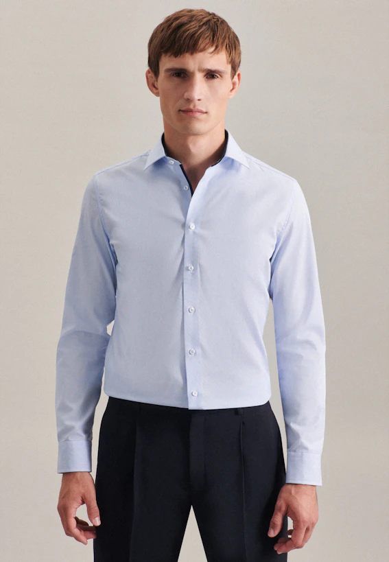 Chemise Homme Business Seidensticker - Bleu Clair, Taille 45, Coupe Slim Fit Infroissable