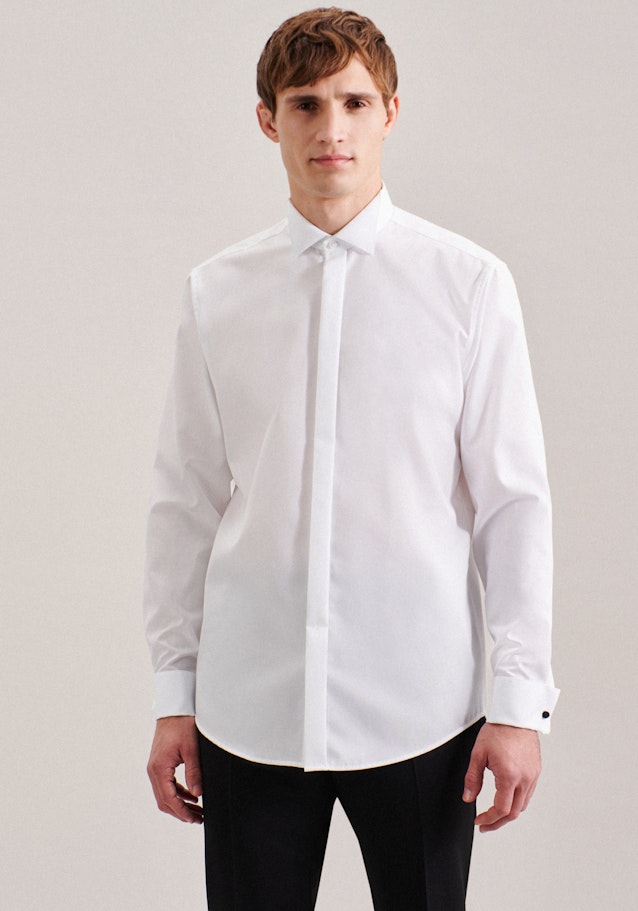 Bügelfreies Popeline Smokinghemd in Regular mit Kläppchenkragen in Weiß | Seidensticker Onlineshop