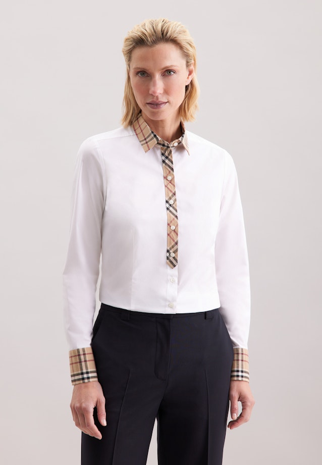 Hemdbluse mit Stretchanteil und Besatz in Blanc |  Seidensticker Onlineshop