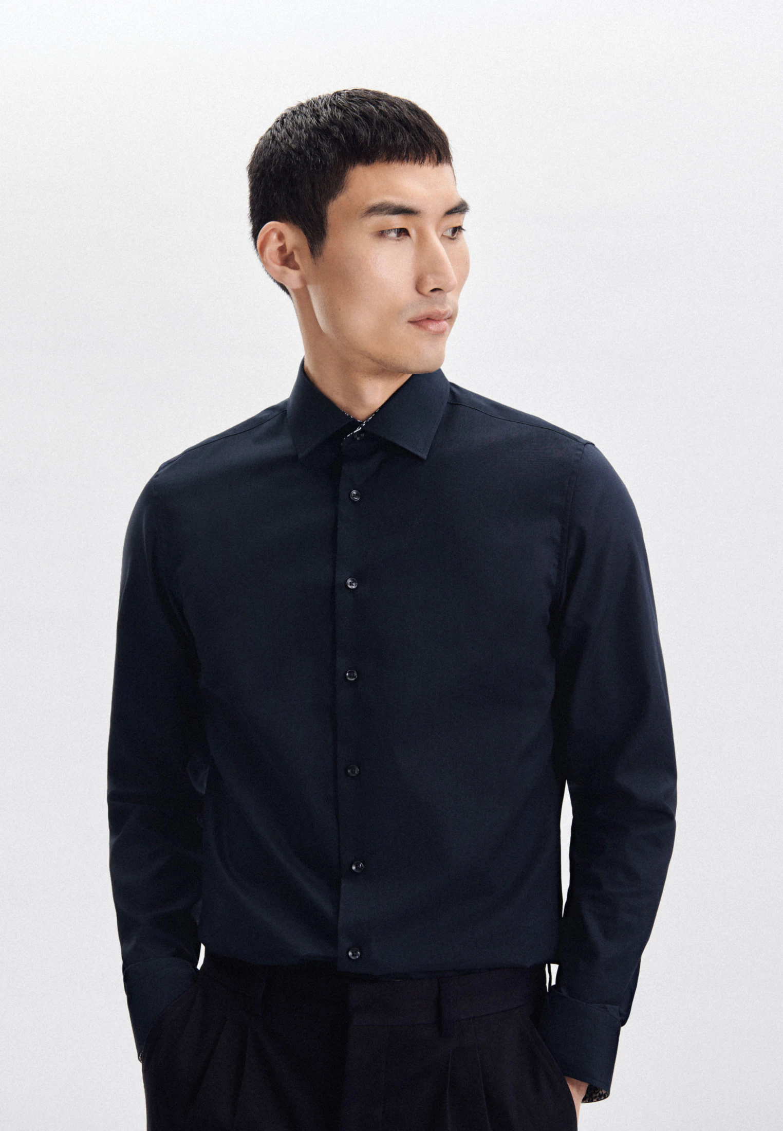 Shaped Business Hemd Uni Blau 38
