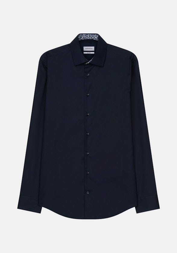 Non-iron Poplin Business Shirt in Shaped with Kent-Collar and extra long sleeve in Dark Blue |  Seidensticker Onlineshop