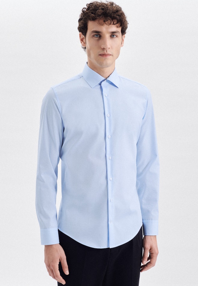 Non-iron Poplin Business Shirt in Shaped with Kent-Collar and extra long sleeve in Medium Blue | Seidensticker online shop