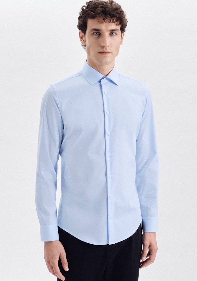 Non-iron Poplin Business Shirt in Shaped with Kent-Collar and extra long sleeve in Medium Blue | Seidensticker Onlineshop