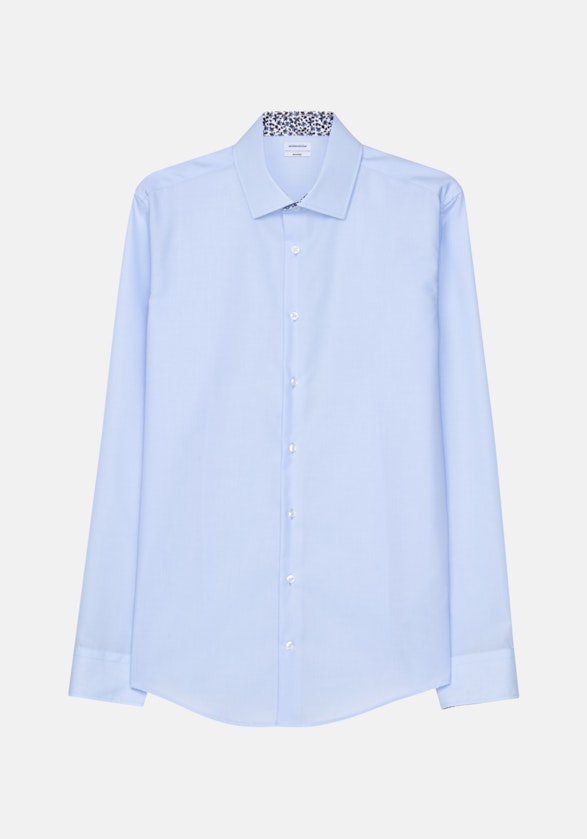 Non-iron Poplin Business Shirt in Shaped with Kent-Collar and extra long sleeve in Medium Blue |  Seidensticker Onlineshop