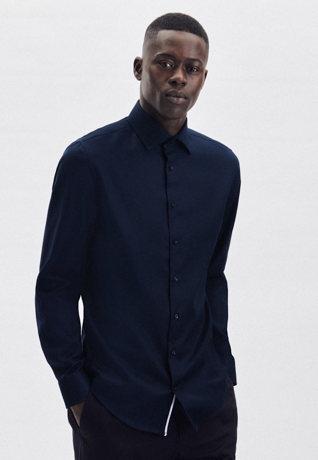 Non-iron Dobby Business shirt in Shaped with Kent-Collar in Dark Blue |  Seidensticker Onlineshop