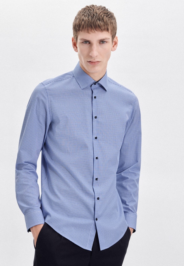 Non-iron Poplin Business Shirt in Slim with Kent-Collar in Medium Blue |  Seidensticker Onlineshop