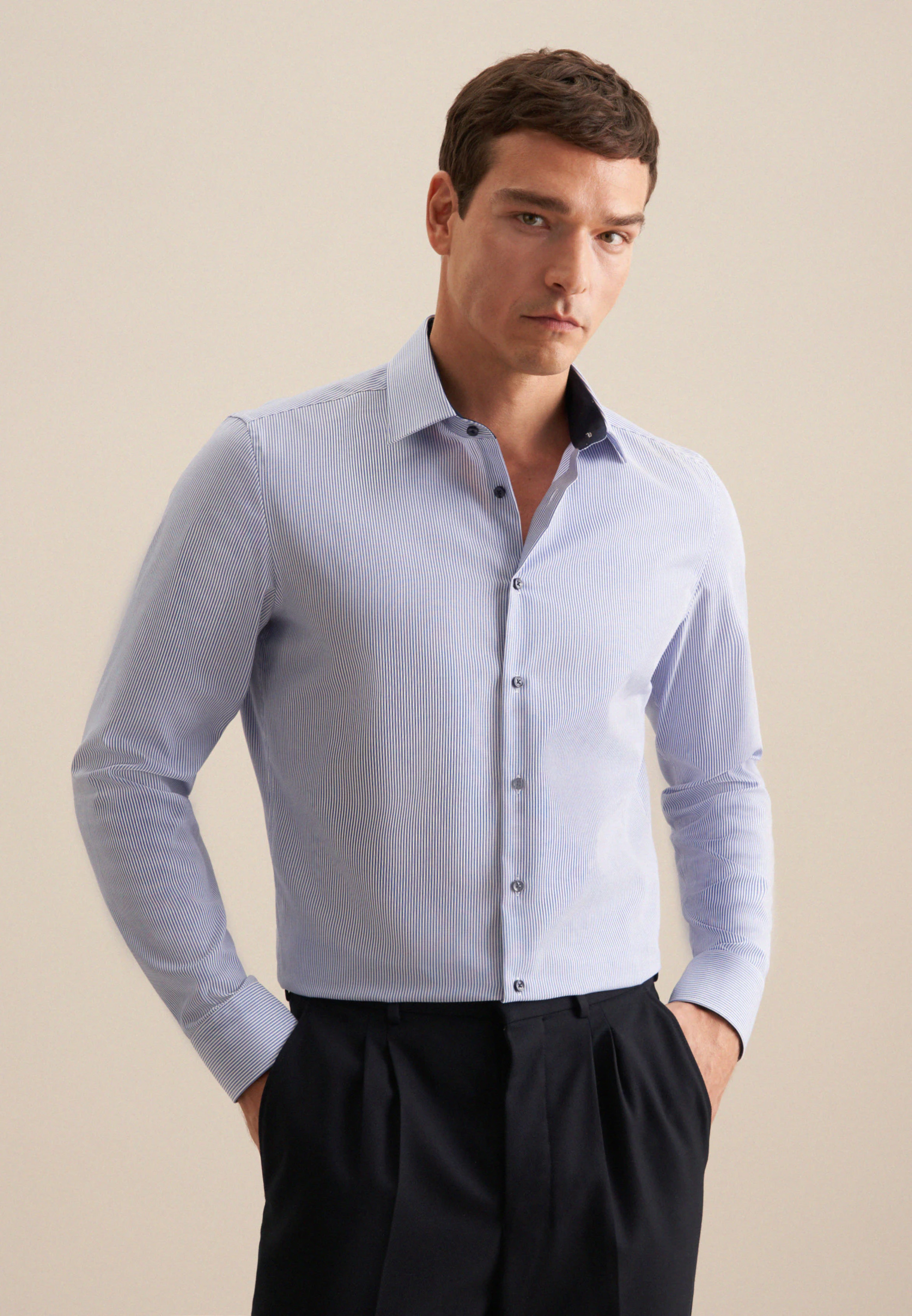 Slim Business Hemd Streifen Blau 38