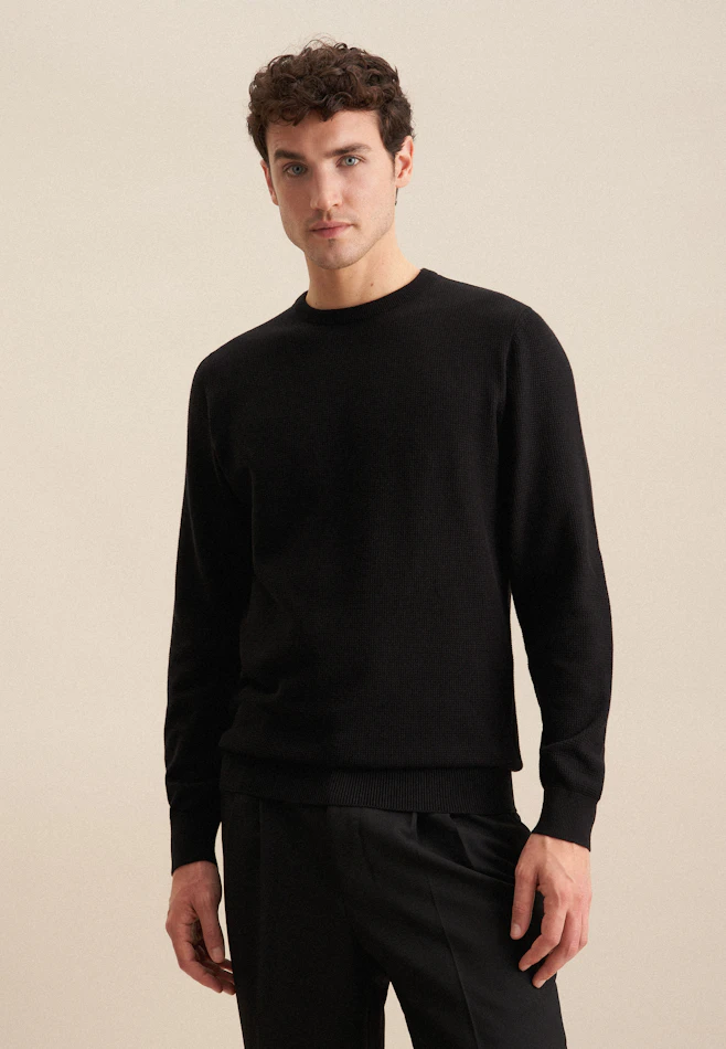 Regular Pull-over Uni dans Noir | Boutique en ligne Seidensticker