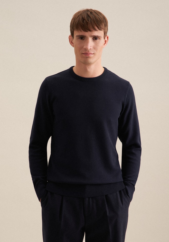 Regular Pull-over Uni dans Bleu Foncé | Boutique en ligne Seidensticker