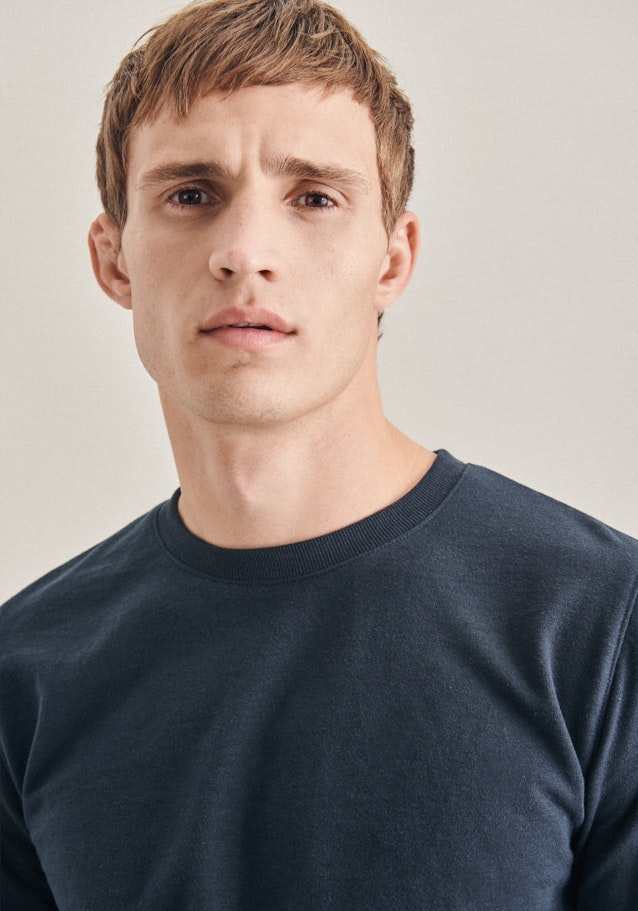 Henley collar sweat shirt in Dark Blue |  Seidensticker Onlineshop