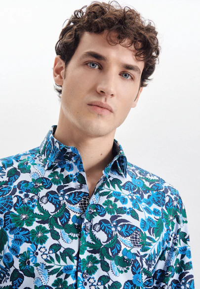 Slim Chemise Business Imprimé in Turquoise |  Seidensticker Onlineshop