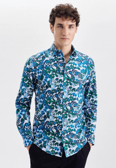 Slim Chemise Business Imprimé in Turquoise |  Seidensticker Onlineshop
