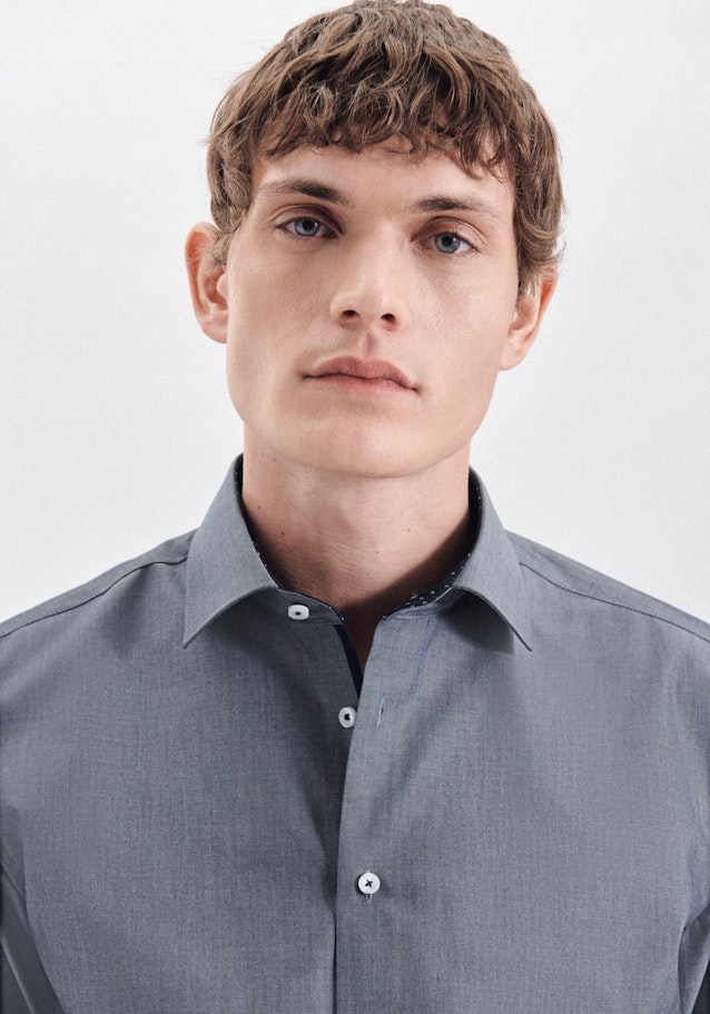 Non-iron Chambray Business Shirt in Slim with Kent-Collar in Dark Blue | Seidensticker Onlineshop
