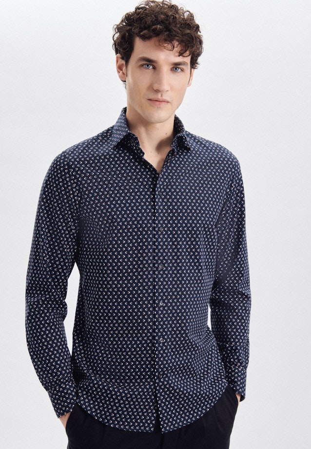 Shaped Performancehemd Druck in Dunkelblau |  Seidensticker Onlineshop