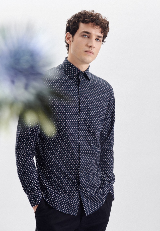 Shaped Performancehemd Druck in Dunkelblau |  Seidensticker Onlineshop