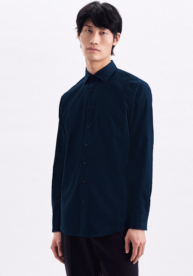 Easy-iron Twill Business Shirt in Regular with Kent-Collar in Dark Blue | Seidensticker Onlineshop