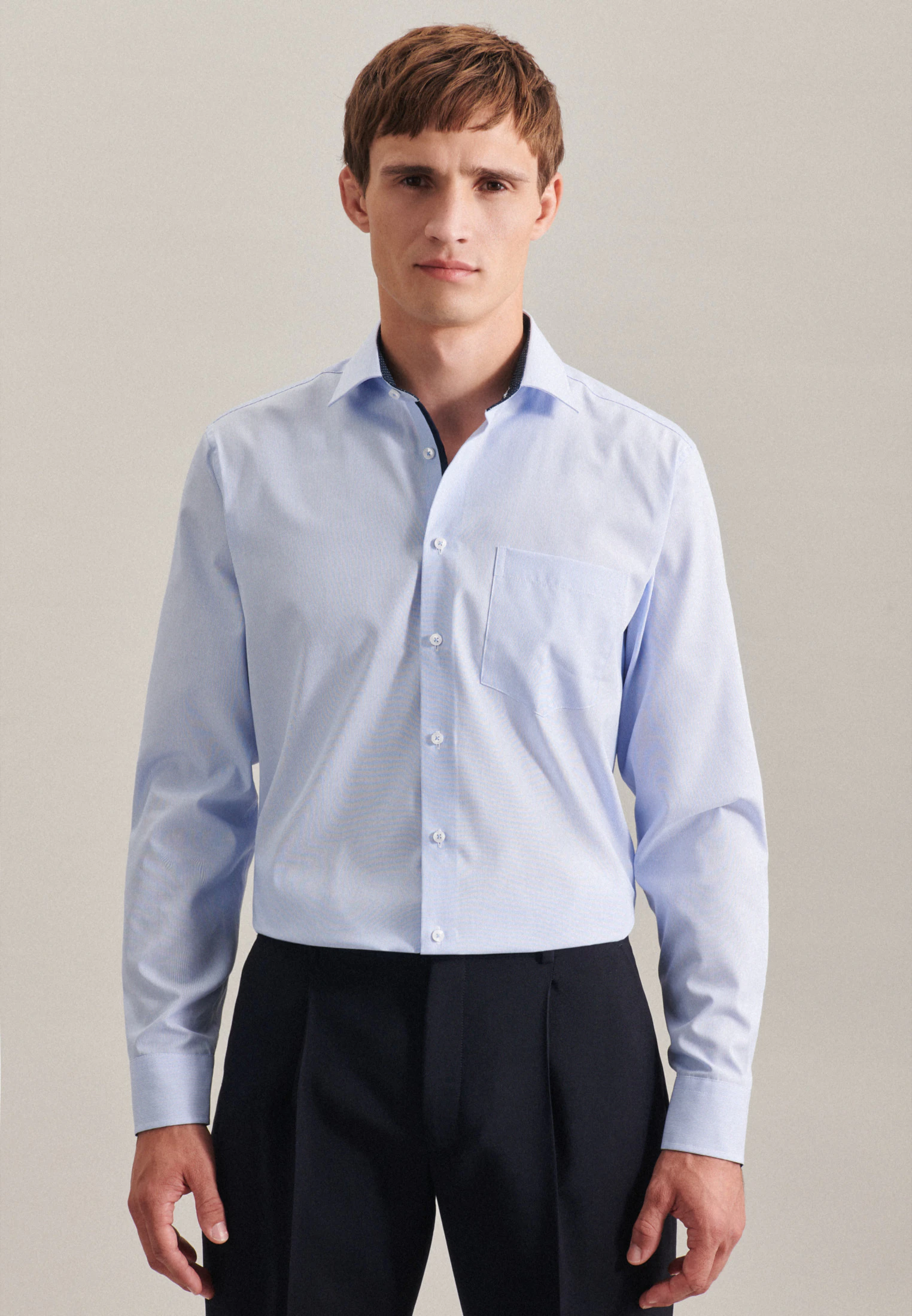Regular Business Hemd Gestreift Blau 47