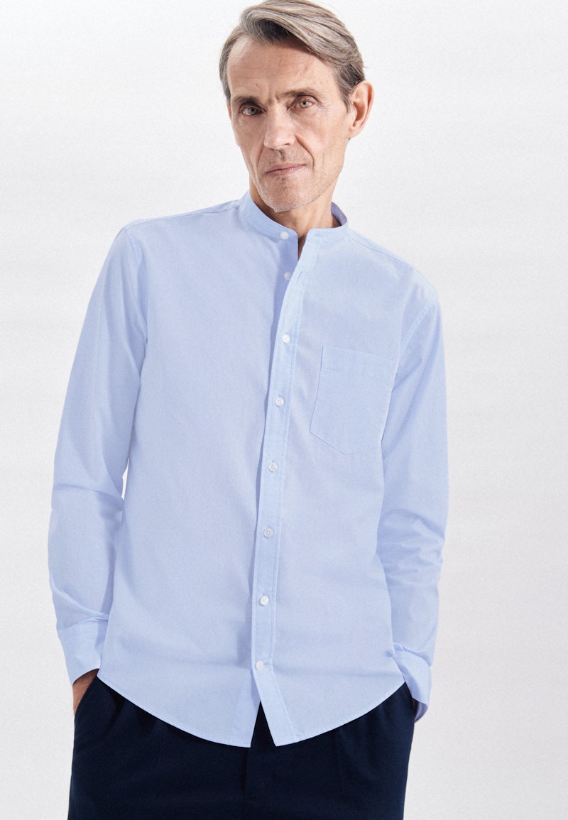 Easy-iron Chambray Casual Shirt in Regular with Stand-Up Collar