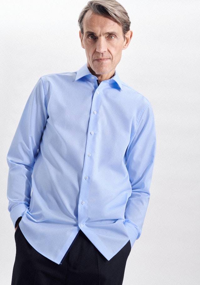 Non-iron Poplin Business Shirt in Regular with Kent-Collar in Medium Blue | Seidensticker Onlineshop