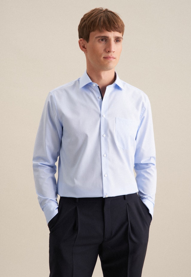 Non-iron Poplin Business Shirt in Regular with Kent-Collar in Medium Blue |  Seidensticker Onlineshop