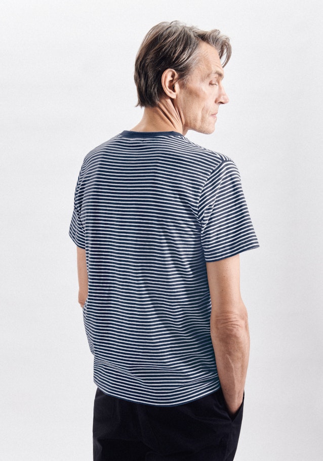 T-Shirt Regular Manche Longue in Bleu Moyen |  Seidensticker Onlineshop