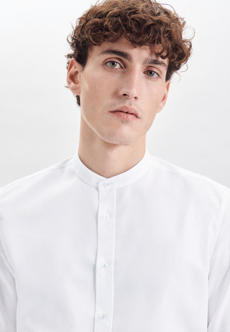 Non-iron Poplin Business Shirt in Shaped with Stand-Up Collar