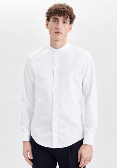 Men Non-iron Poplin Business Shirt in X-Slim with Stand-Up Collar white