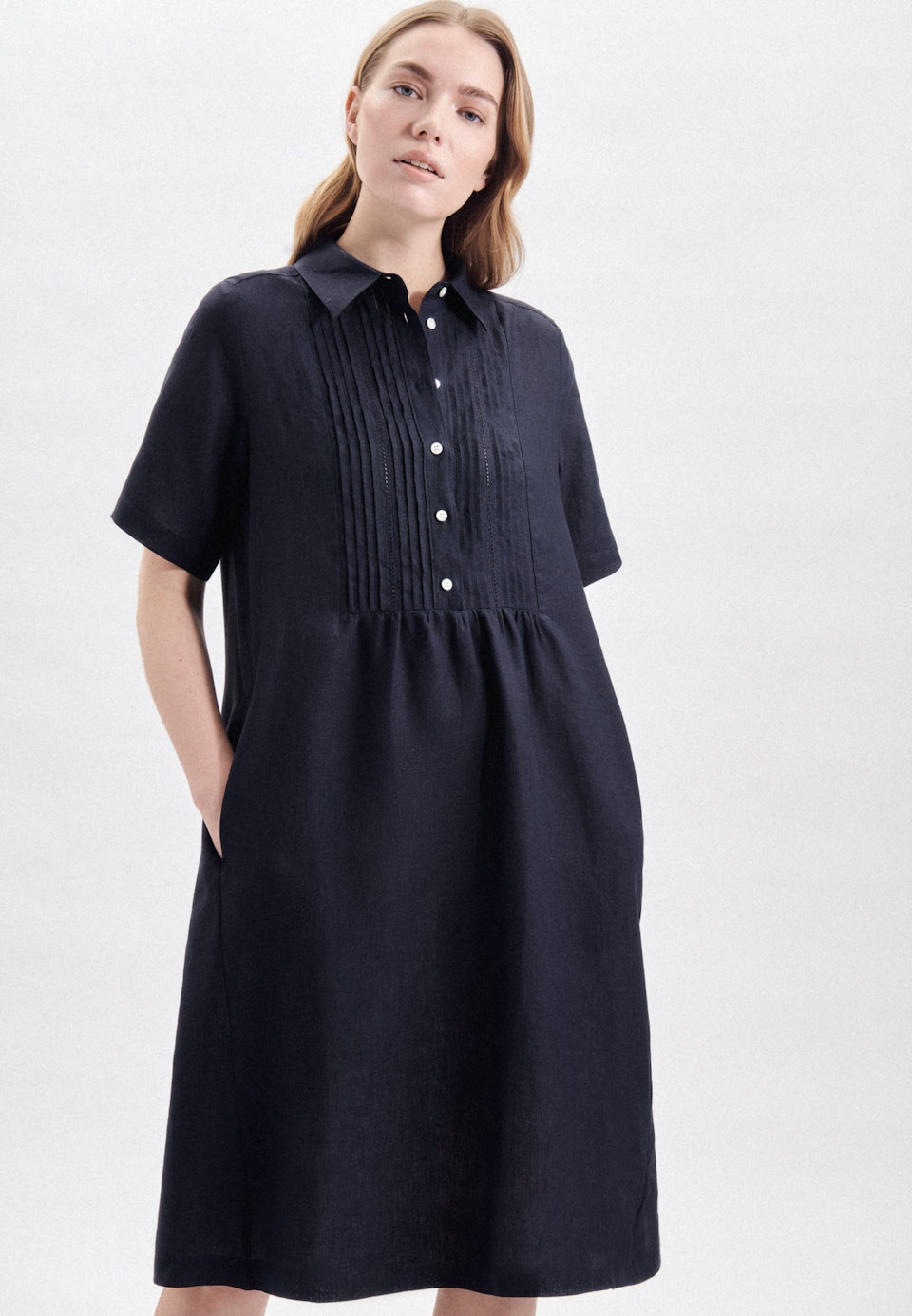 Leinen Midi Kleid in Dunkelblau | Seidensticker Onlineshop