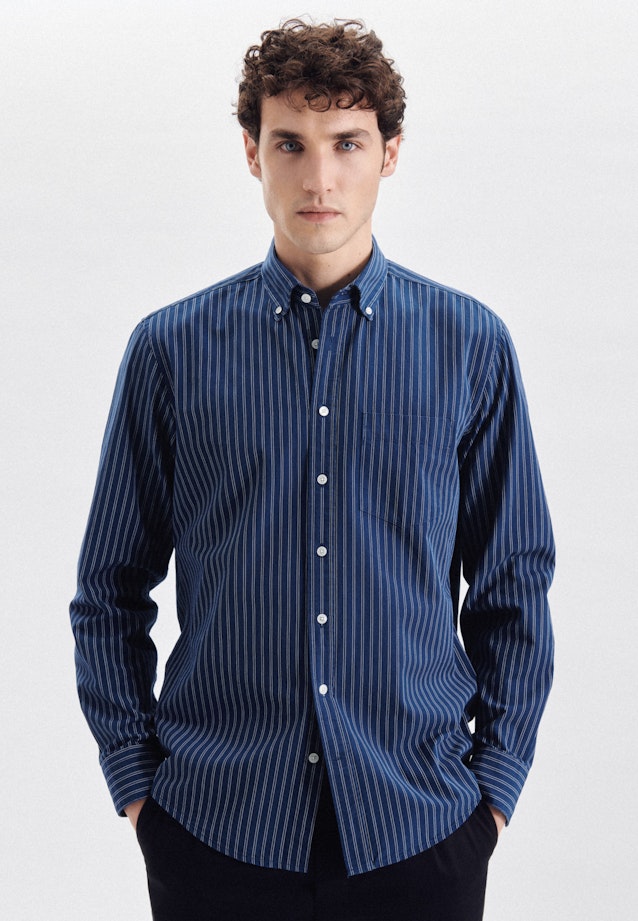 Regular Chemise décontractée rayures in Bleu Moyen |  Seidensticker Onlineshop