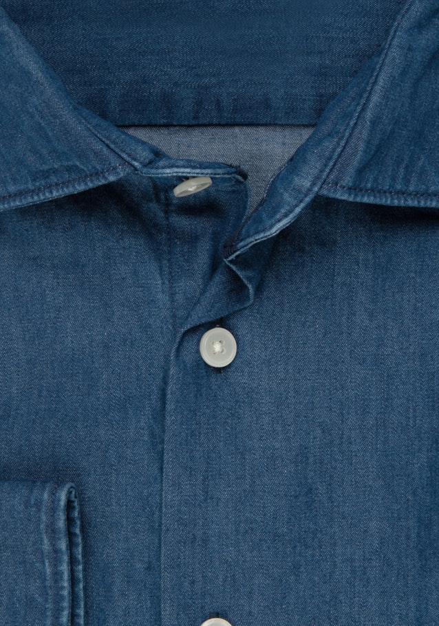 Regular Denimhemd Uni in Mittelblau | Seidensticker Onlineshop