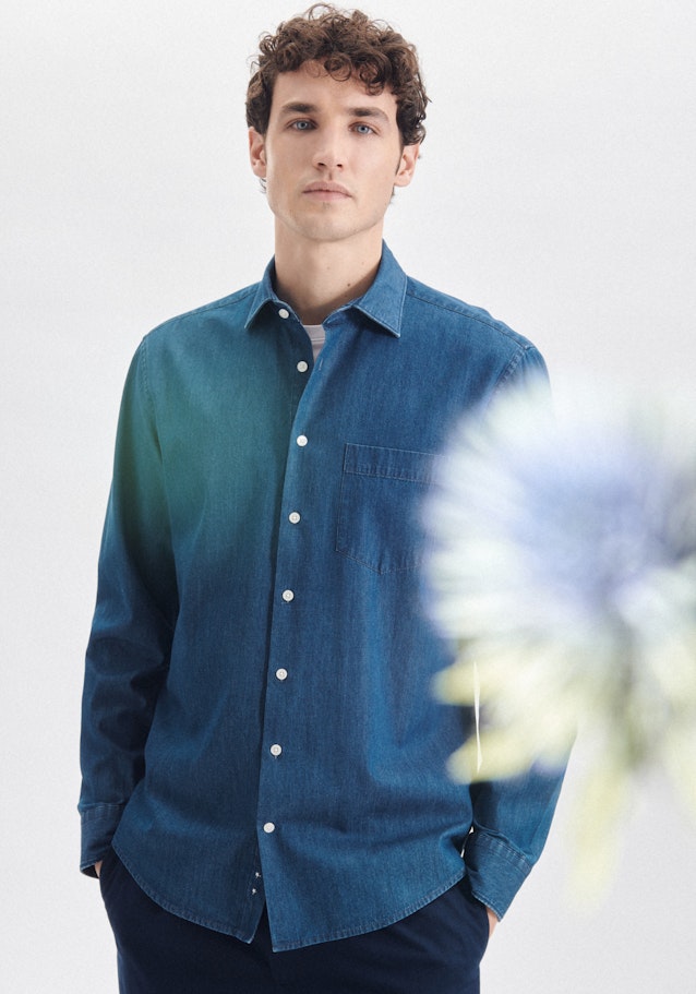 Denim Denim shirt in Regular mit Kent-Collar in Medium Blue |  Seidensticker Onlineshop