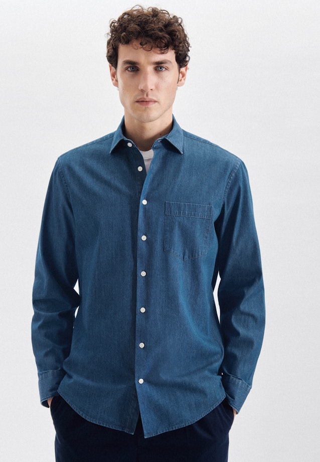 Denim Denimhemd in Regular mit Kentkragen in Mittelblau |  Seidensticker Onlineshop