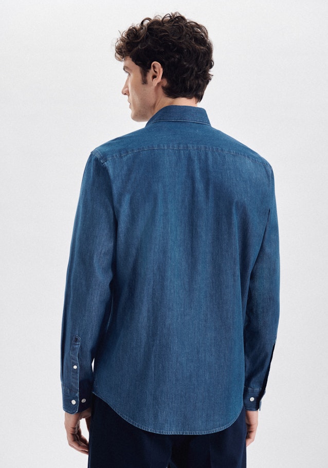 Regular Denimhemd Uni in Mittelblau | Seidensticker Onlineshop