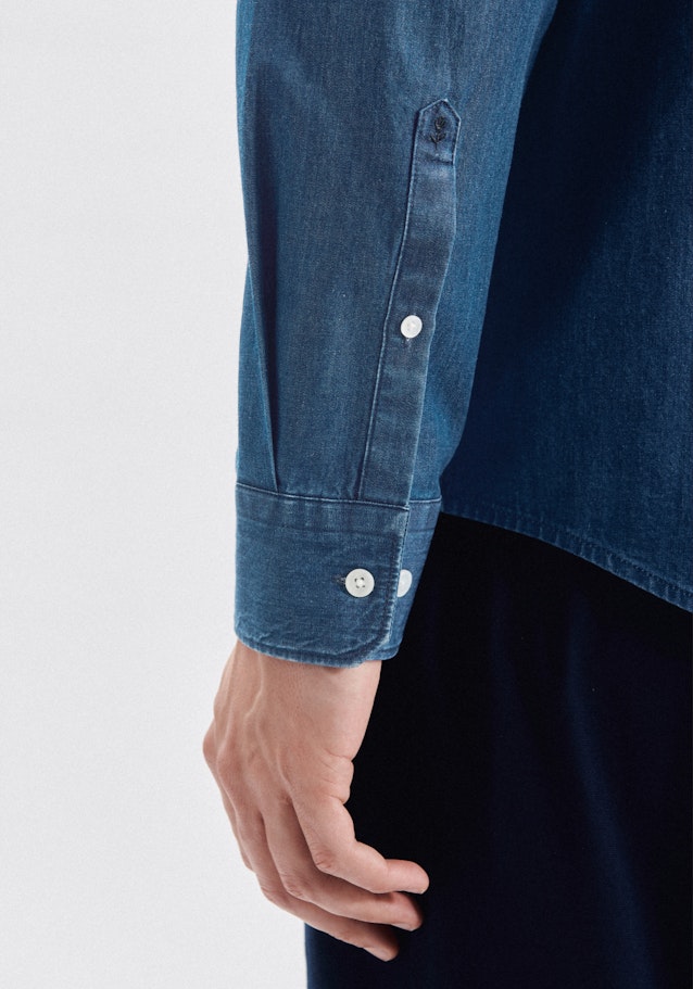 Regular Denimhemd Uni in Mittelblau | Seidensticker Onlineshop
