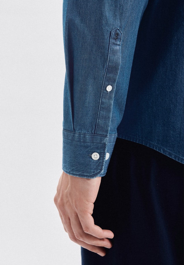 Regular Denimhemd Uni in Mittelblau |  Seidensticker Onlineshop
