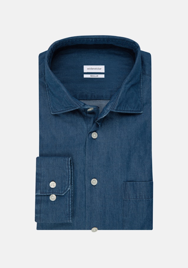Regular Denimhemd Uni in Mittelblau | Seidensticker Onlineshop