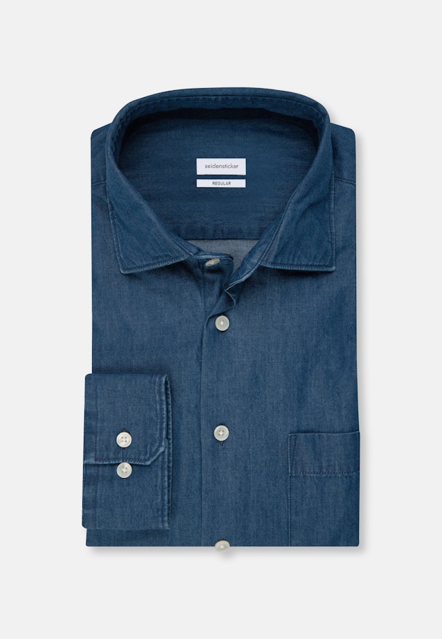 Regular Denimhemd Uni in Mittelblau |  Seidensticker Onlineshop