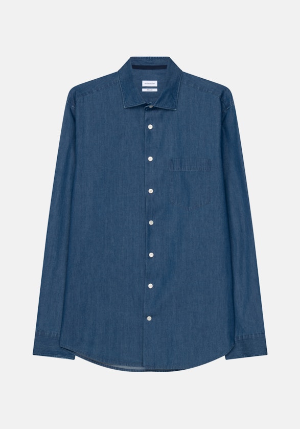 Regular Denimhemd Uni in Mittelblau | Seidensticker Onlineshop
