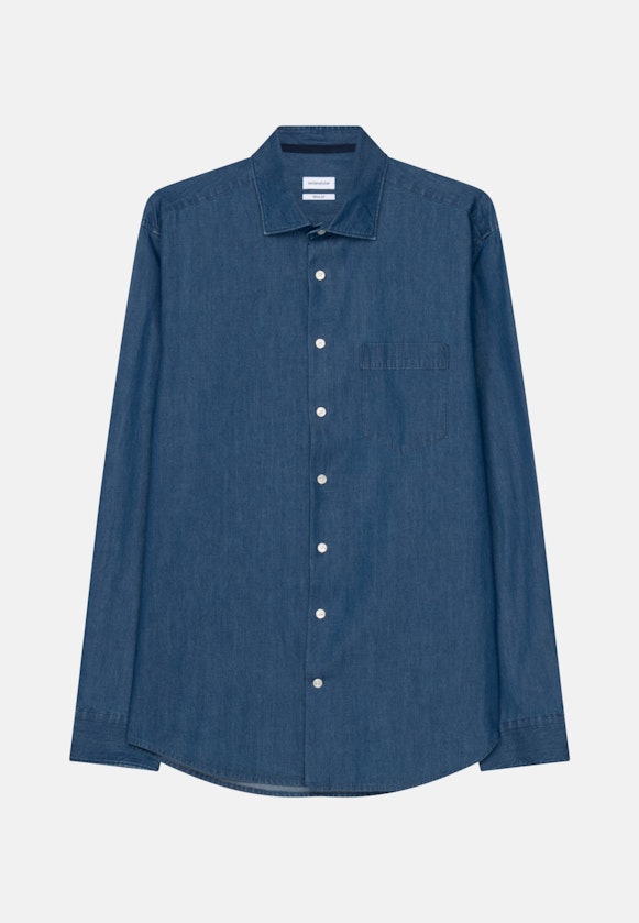 Regular Denimhemd Uni in Mittelblau |  Seidensticker Onlineshop