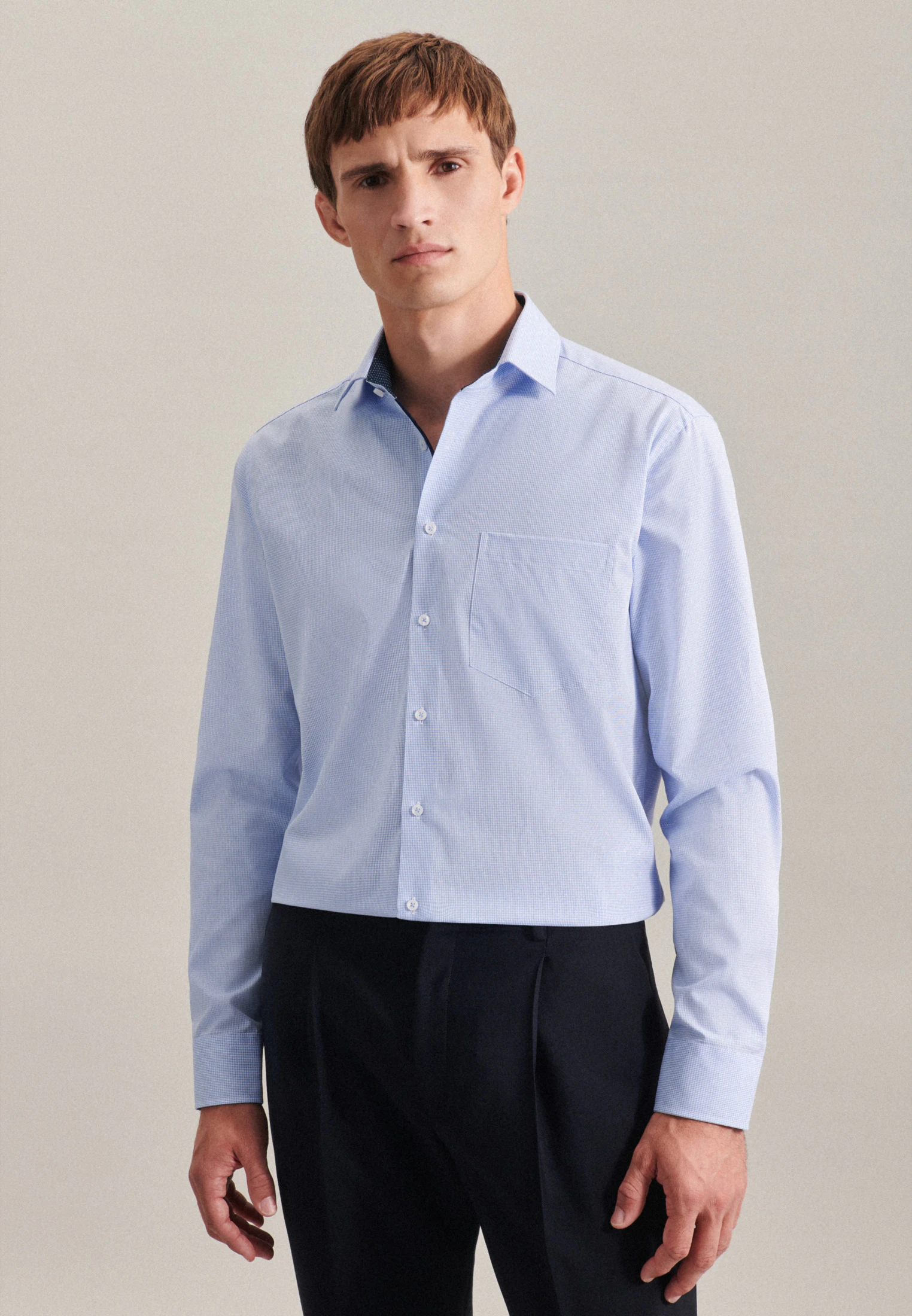 Regular Business Hemd Karo Blau 39