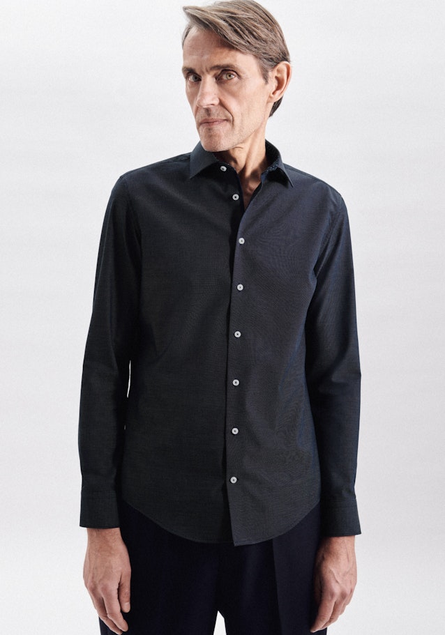 Non-iron Dobby Business Shirt in Slim with Kent-Collar in Dark Blue | Seidensticker Onlineshop