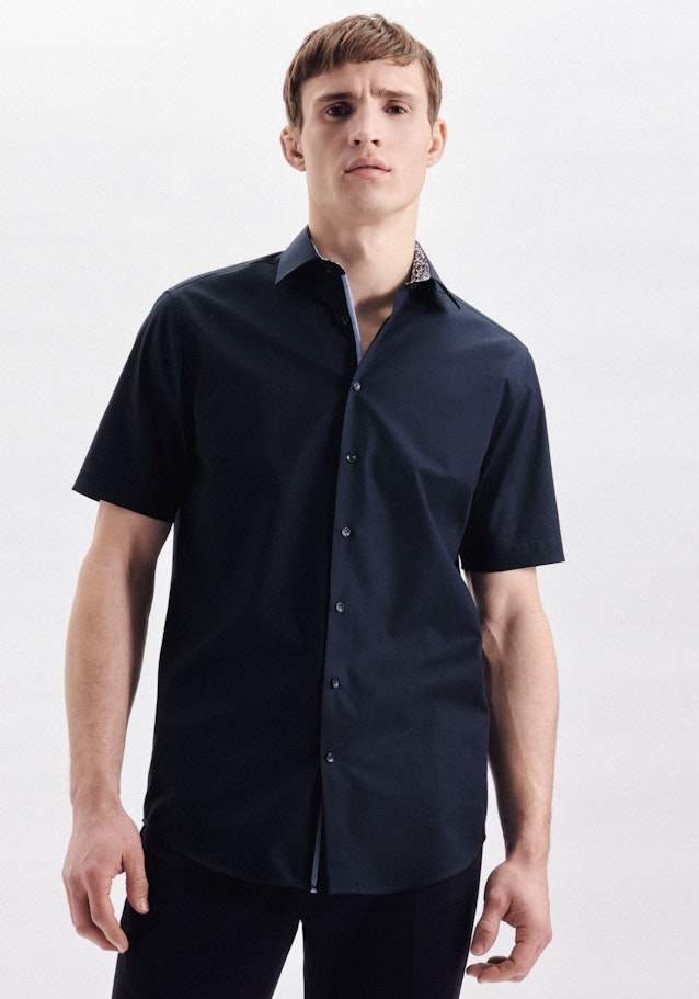 Non-iron Poplin Short Arm Business Shirt in Regular with Kent-Collar in Dark Blue | Seidensticker Onlineshop