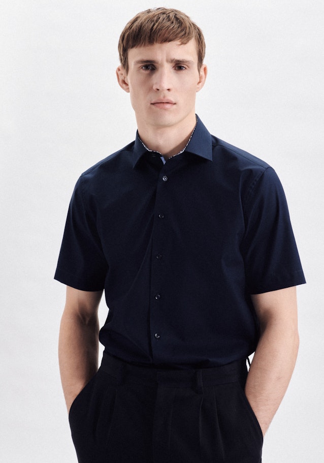 Non-iron Poplin Short Arm Business Shirt in Regular with Kent-Collar in Dark Blue |  Seidensticker Onlineshop