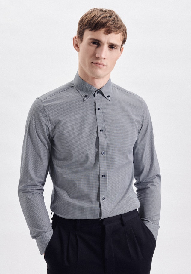 Non-iron Poplin Business Shirt in Slim with Button-Down-Collar in Dark Blue |  Seidensticker Onlineshop