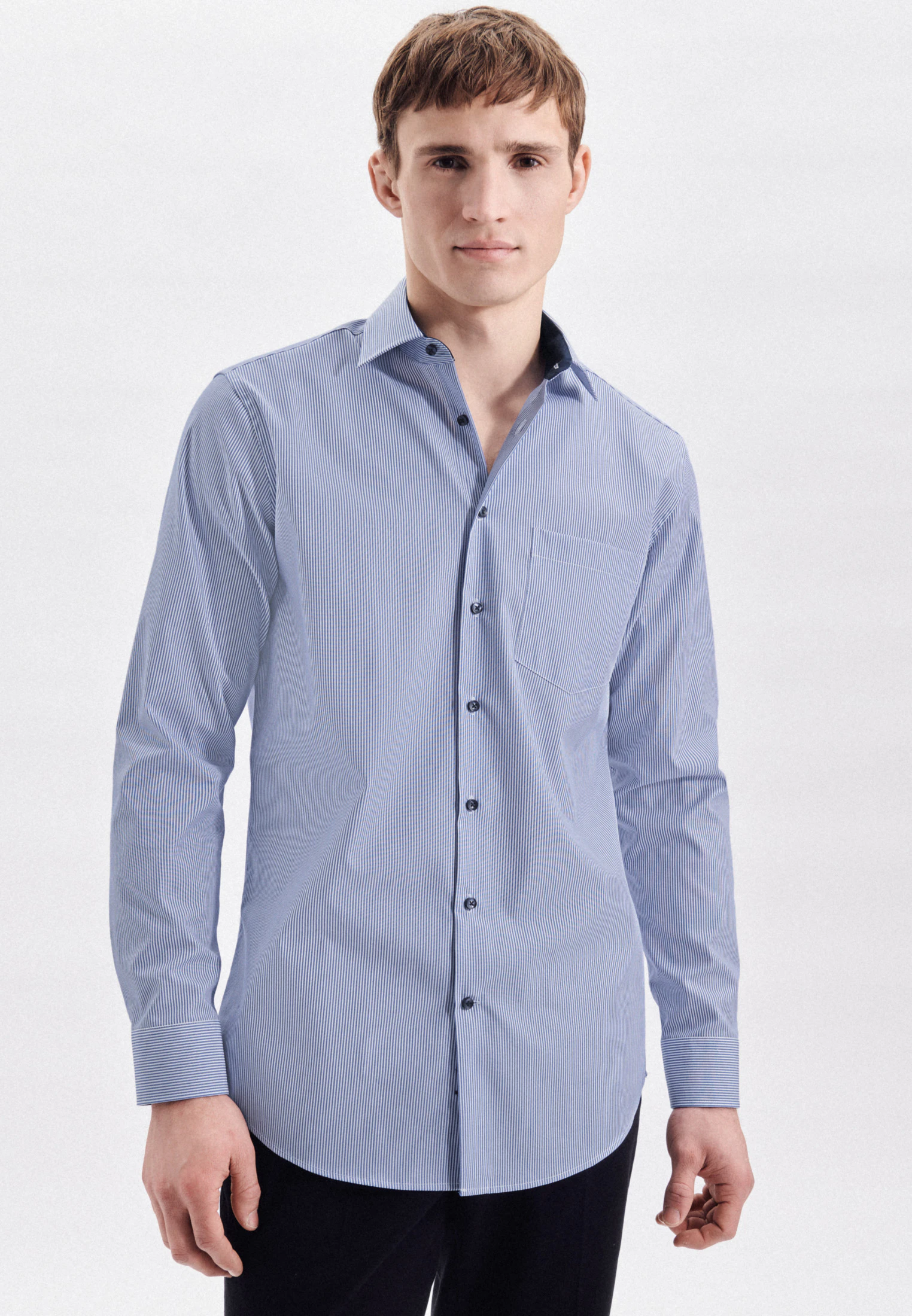 Regular Business Hemd Gestreift Blau