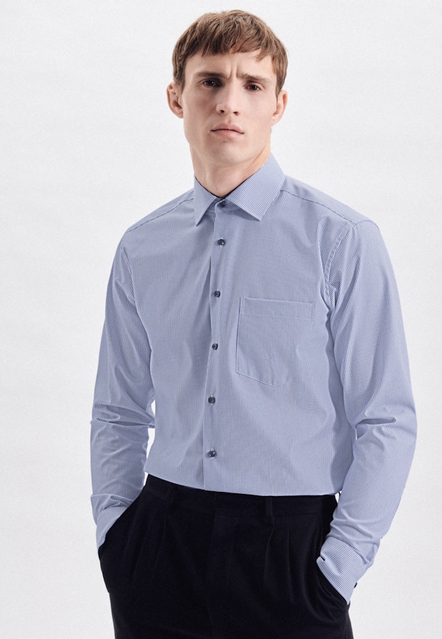 Regular Business Hemd Gestreift in Mittelblau |  Seidensticker Onlineshop