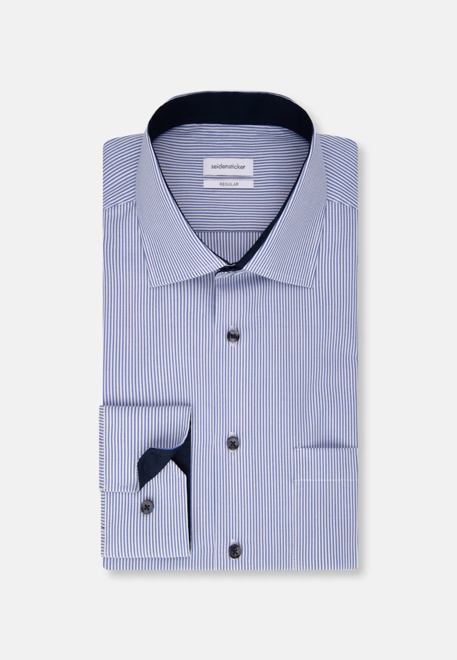 Regular Business Hemd Gestreift in Mittelblau | Seidensticker Onlineshop