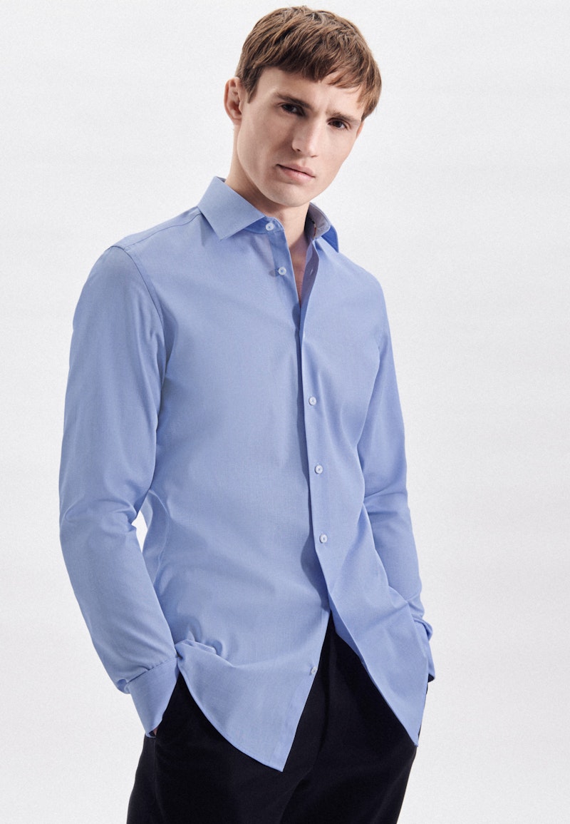 Non-iron Chambray Business Shirt in Slim with Kent-Collar and extra long sleeve