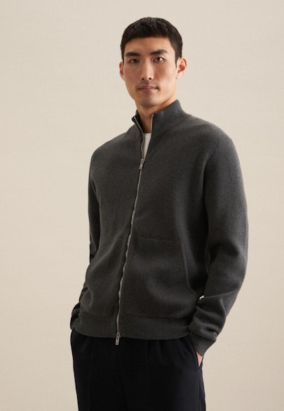 Stand-Up Collar Knitted jacket  , Uni in Grey |  Seidensticker Onlineshop