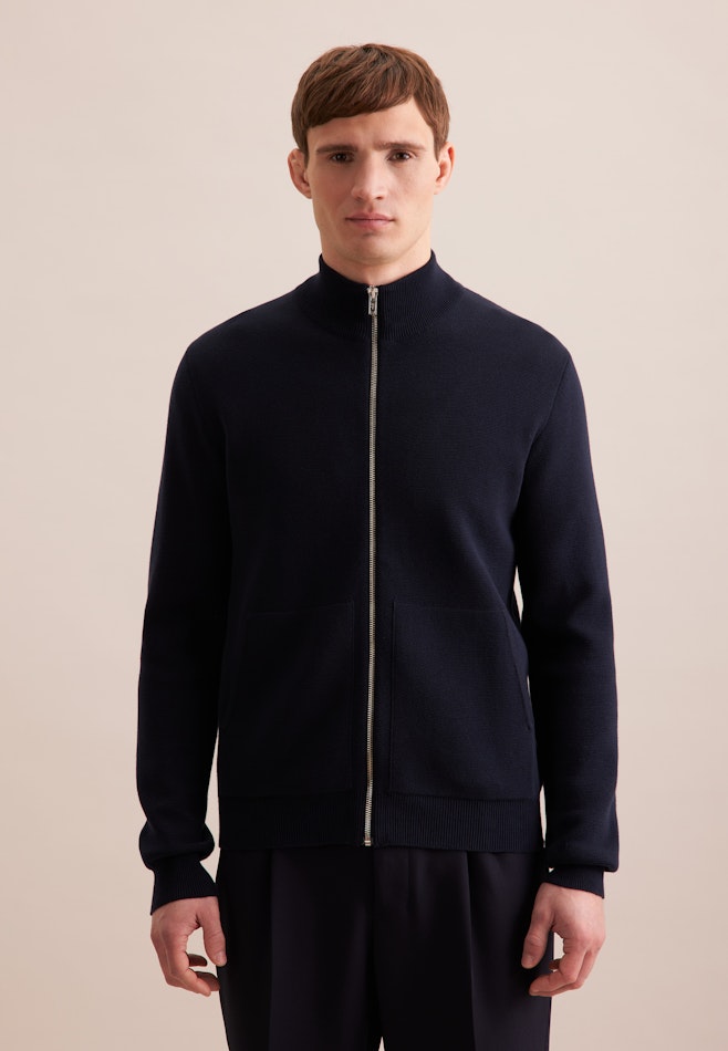 Regular Veste en maille Uni dans Bleu Foncé | Boutique en ligne Seidensticker